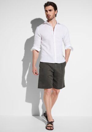 Linen Blend | Shorts - dark olive