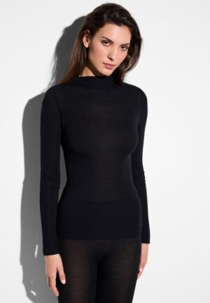 Wool & Silk | T-Shirt langarm - black