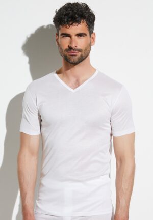 Royal Classic | T-Shirt kurzarm V-Ausschnitt, superfein - weiss