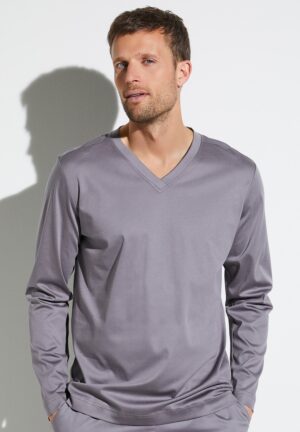 Supreme Green Cotton | T-Shirt langarm V-Ausschnitt - grau