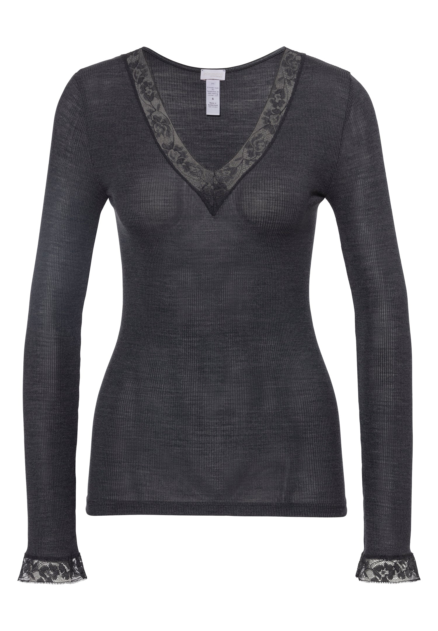 Wool & Silk | T-Shirt langarm V-Ausschnitt - anthrazit - Image 6