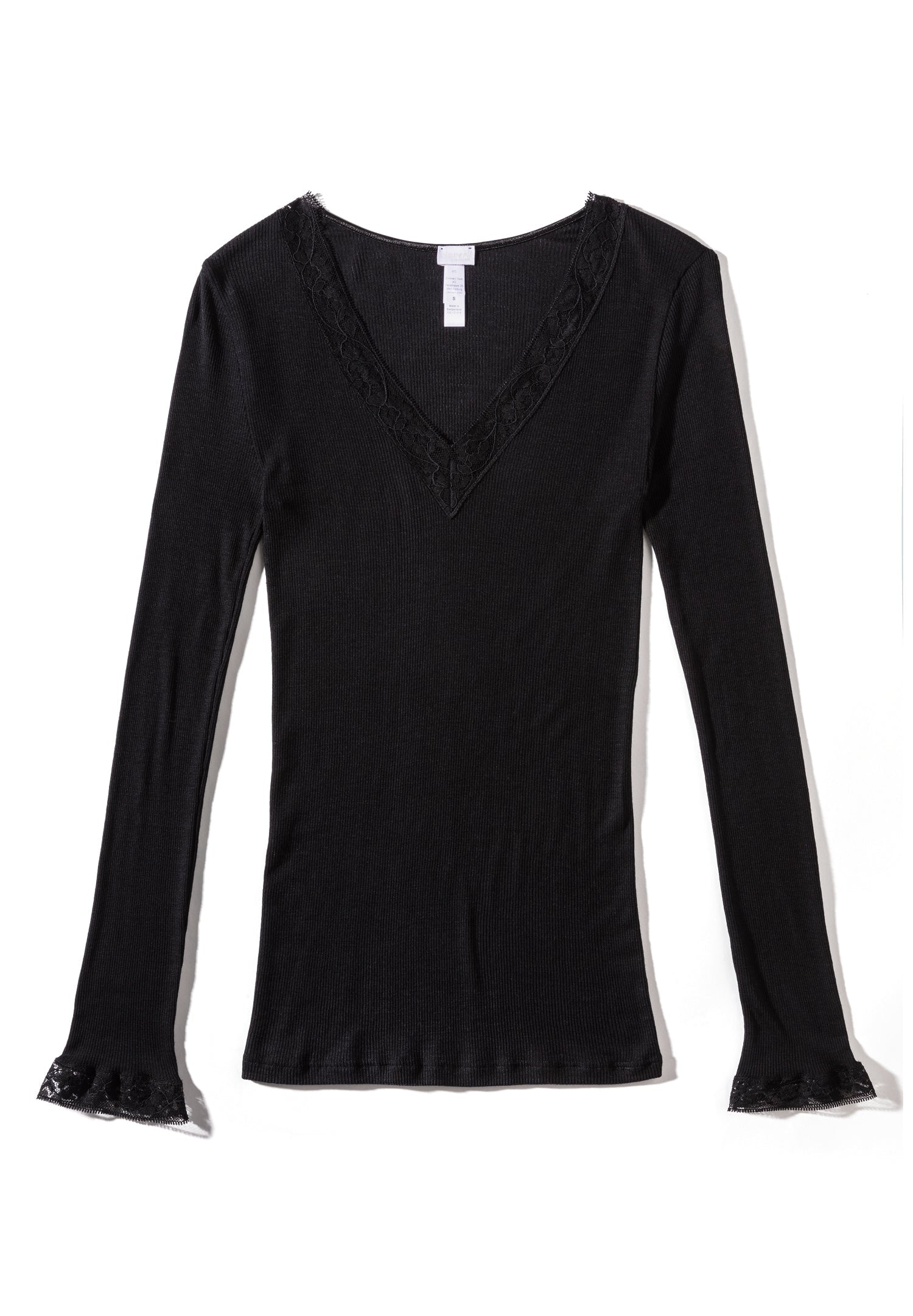 Wool & Silk | T-Shirt langarm V-Ausschnitt - schwarz – Bild 5