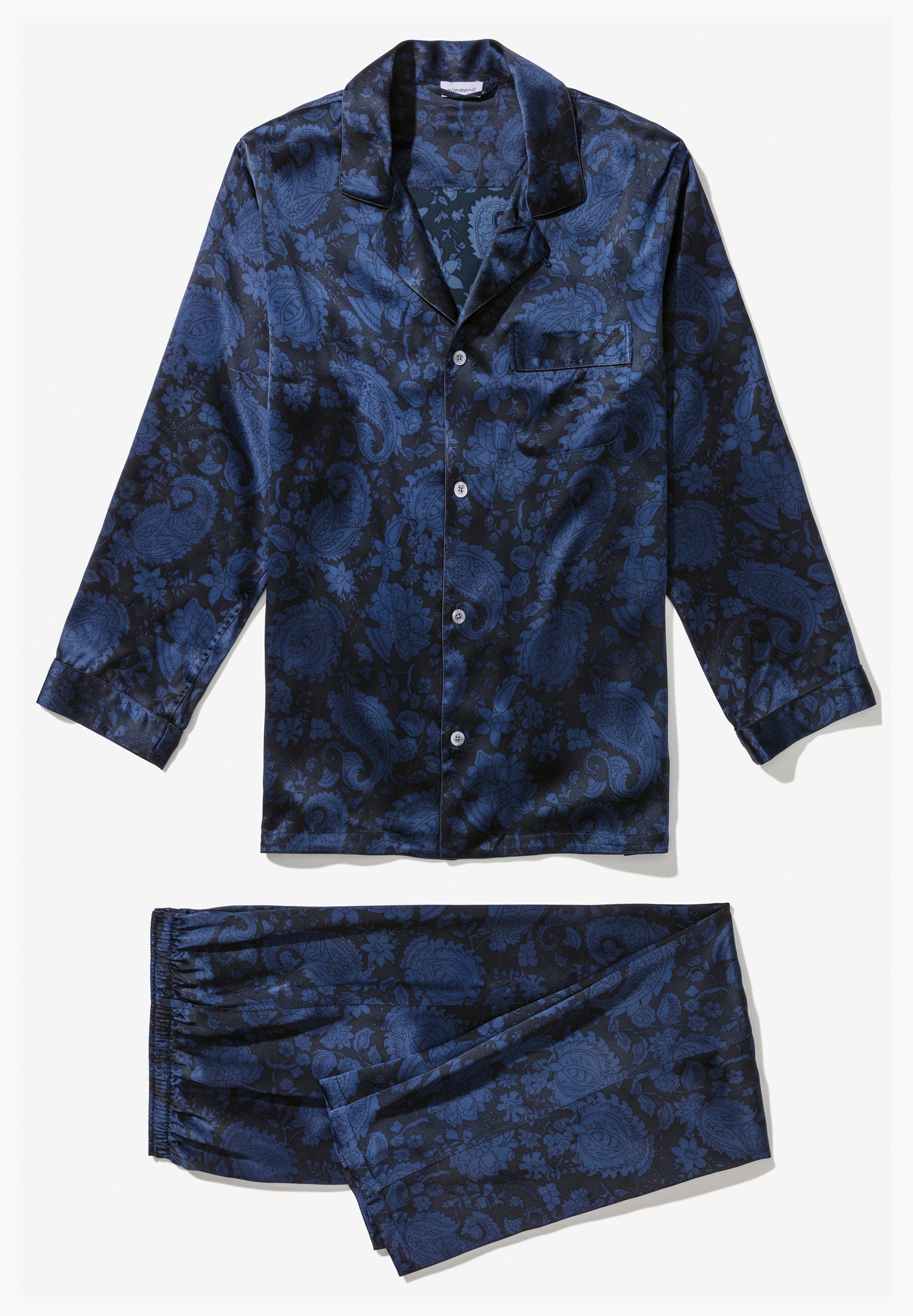 Silk Nightwear | Pyjama lang - paisley dark blue – Bild 3