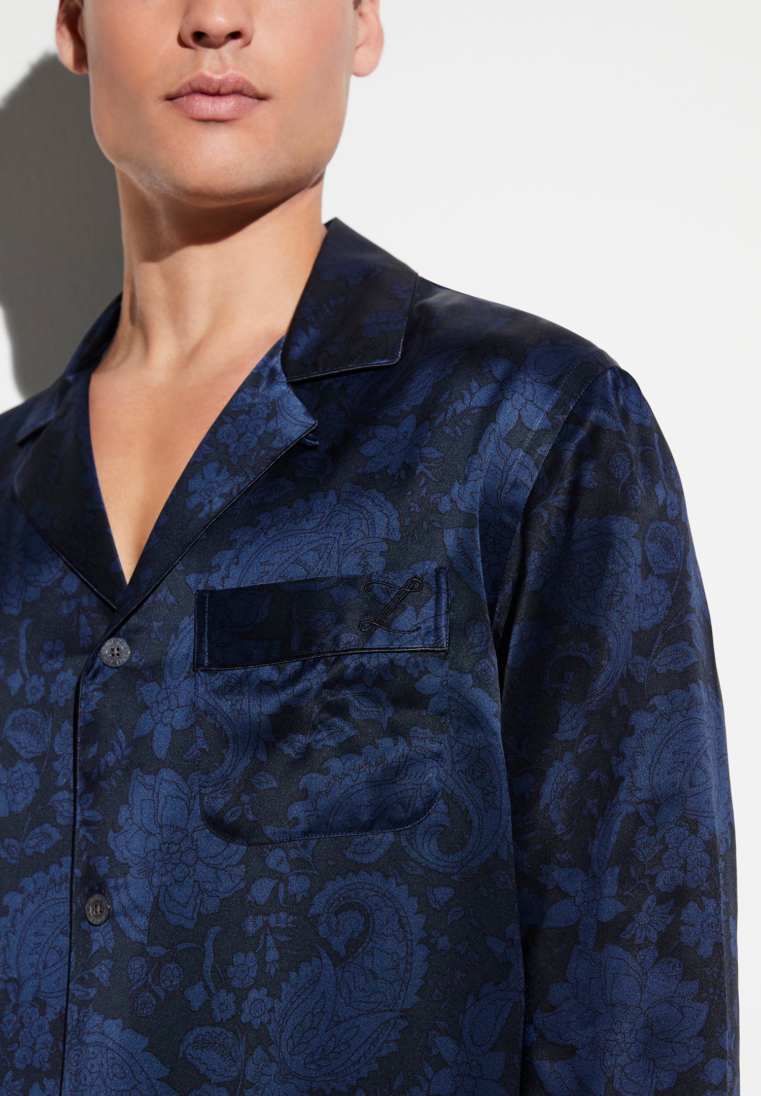Silk Nightwear | Pyjama lang - paisley dark blue – Bild 2