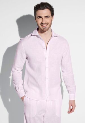 Linen Blend | Durchgeknöpftes Hemd langarm - pink whisper
